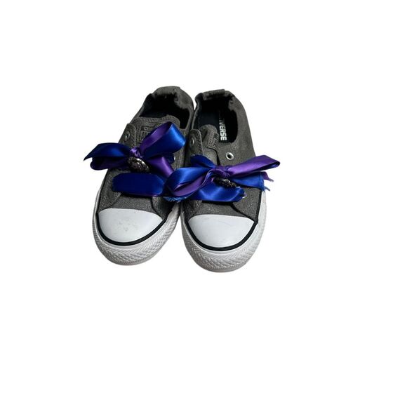 Converse Slip-On Sneakers with Royal Blue &‎ Purple Ribbon Laces Custom Design - Picture 2 of 6